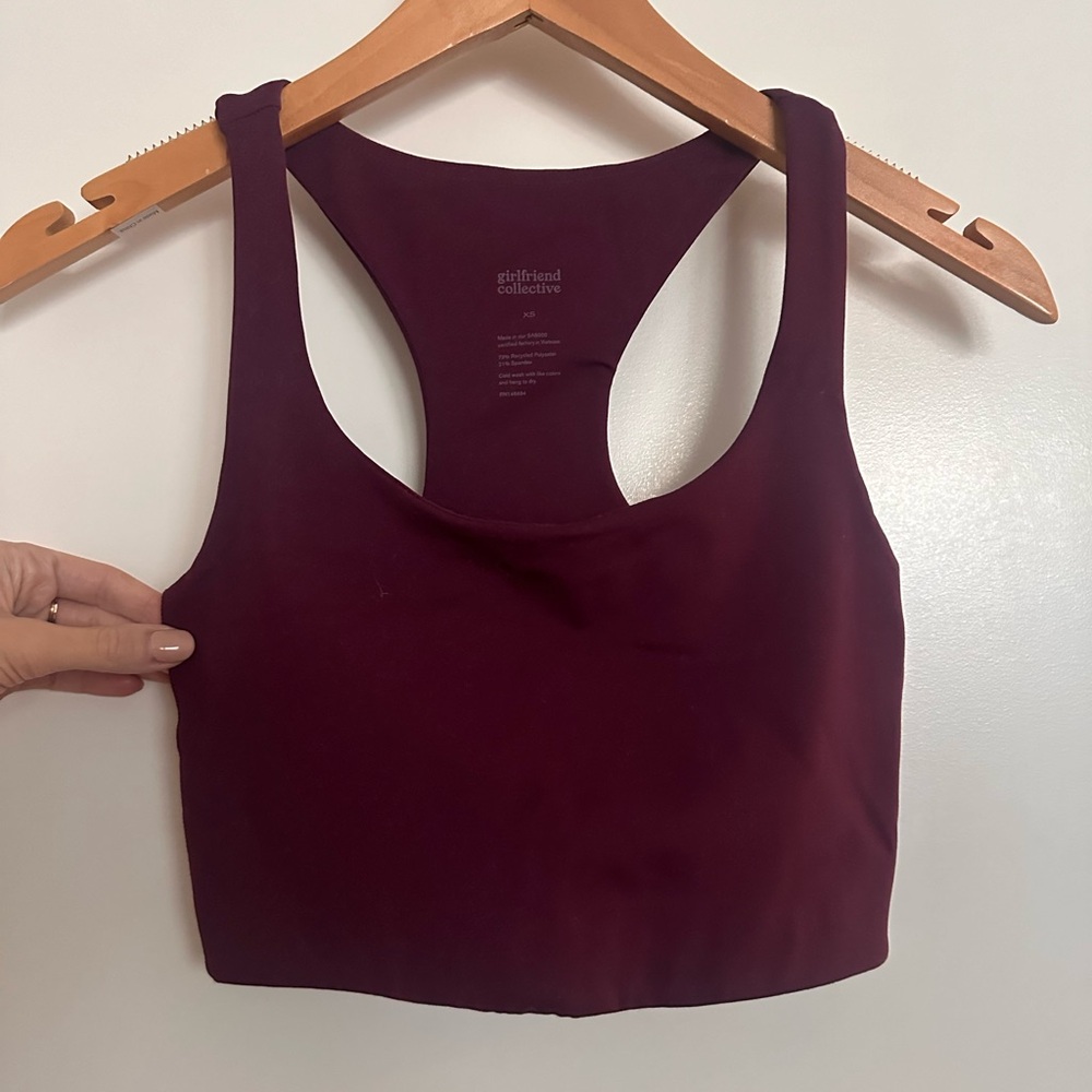 girlfriend collective long line racer back in plum